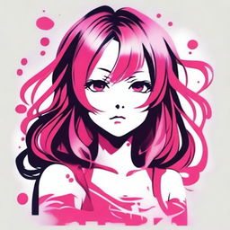 A stencil-style artwork of an anime girl with flowing pink hair