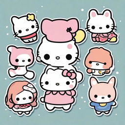 A collection of Sanrio doodles featuring beloved characters such as Hello Kitty, My Melody, Cinnamoroll, and Keroppi