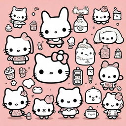 A collection of Sanrio doodles featuring beloved characters such as Hello Kitty, My Melody, Cinnamoroll, and Keroppi