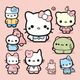 A collection of Sanrio doodles featuring beloved characters such as Hello Kitty, My Melody, Cinnamoroll, and Keroppi