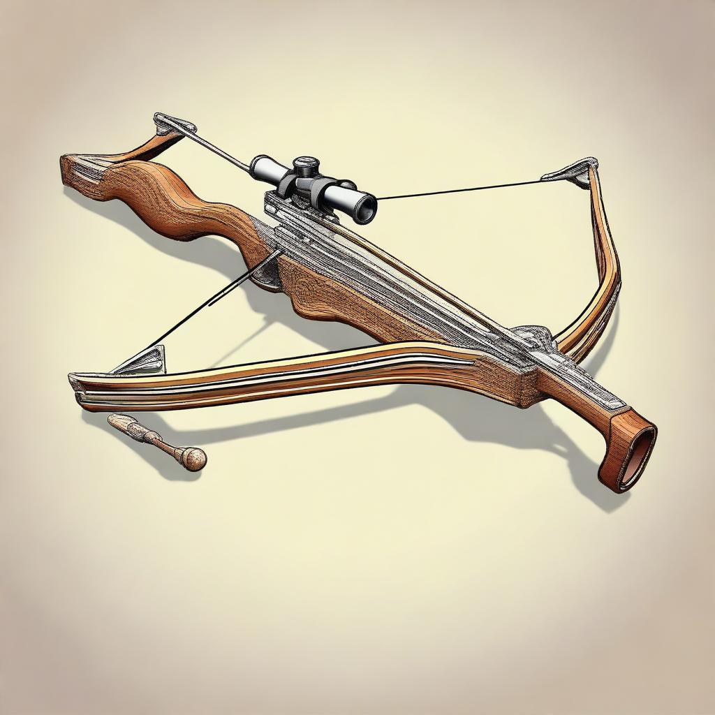 A detailed illustration of a light crossbow, showcasing its intricate design and mechanical parts