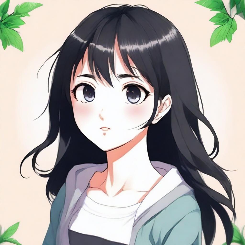 A portrait of a cute anime girl with black hair