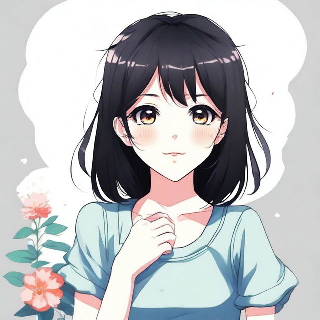 A portrait of a cute anime girl with black hair