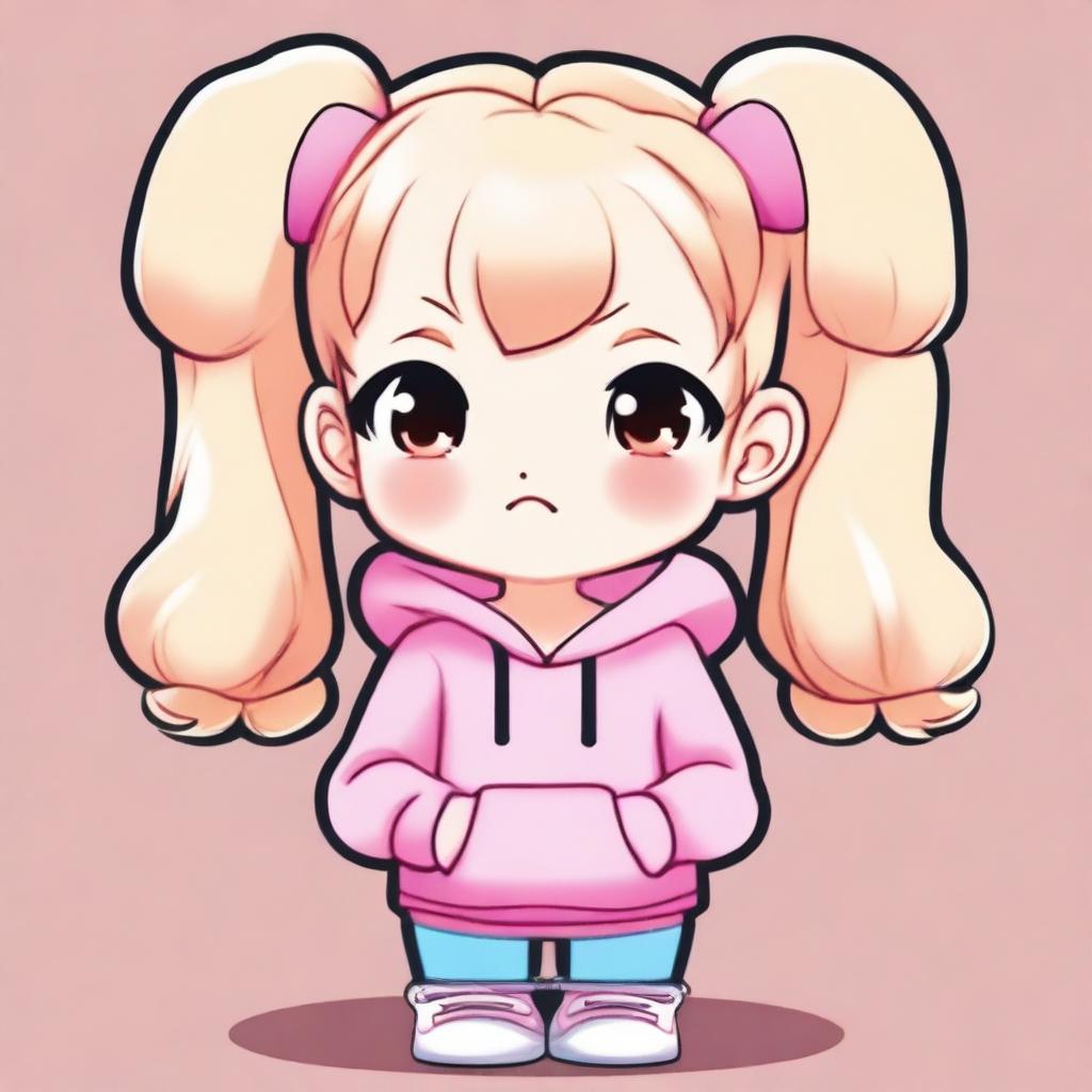 A cute kawaii chibi girl with blonde hair styled in two hair buns