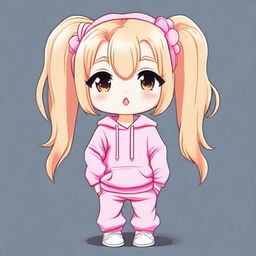 A cute kawaii chibi girl with blonde hair styled in two hair buns