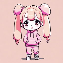 A cute kawaii chibi girl with blonde hair styled in two hair buns