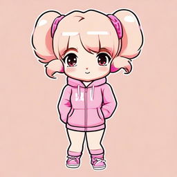 A cute kawaii chibi girl with blonde hair styled in two hair buns