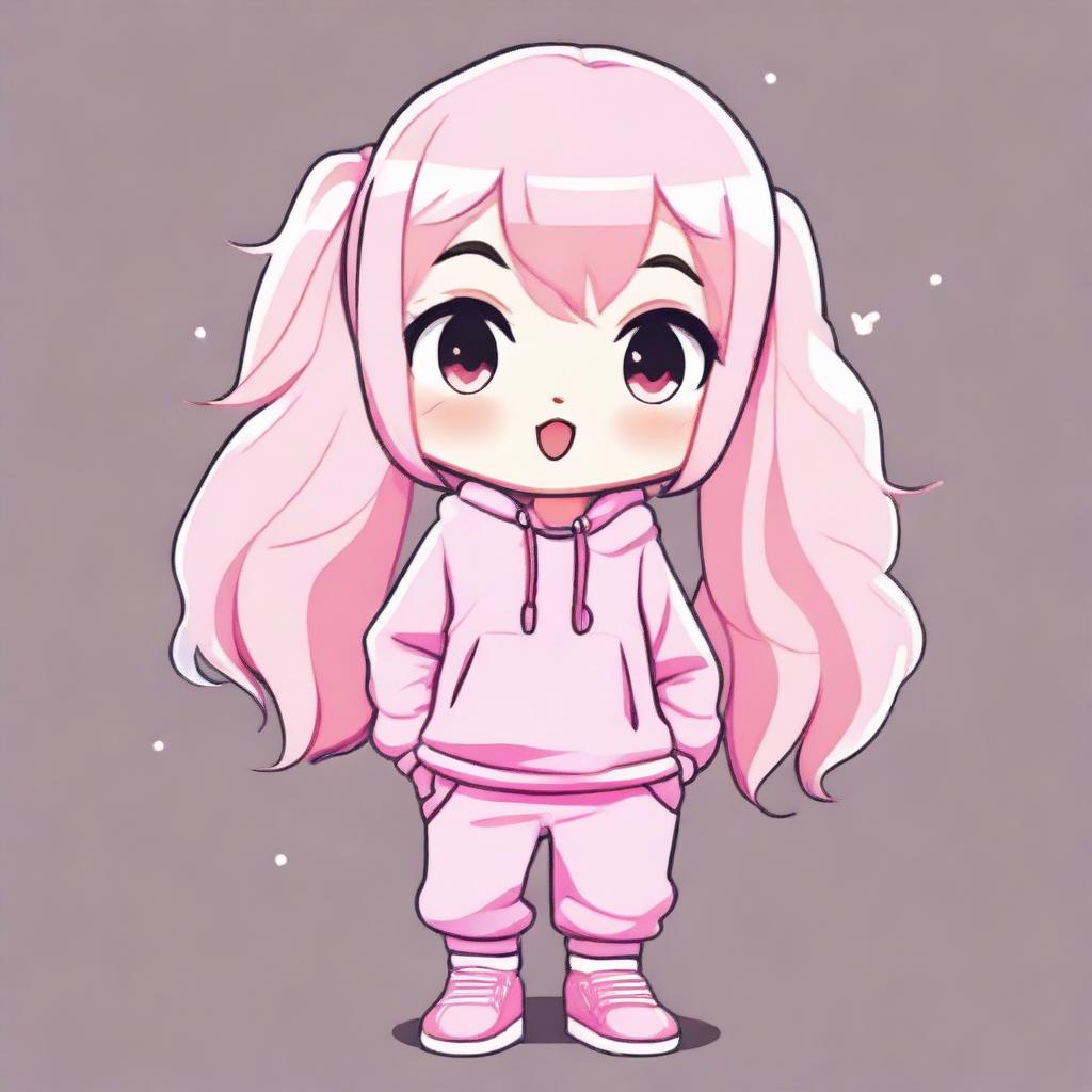 A cute kawaii chibi girl with platinum blonde hair styled in a playful manner