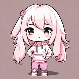 A cute kawaii chibi girl with platinum blonde hair styled in a playful manner