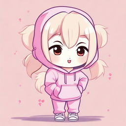 A cute kawaii chibi girl with platinum blonde hair styled in a playful manner