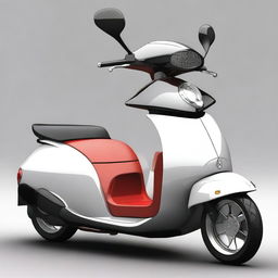 Create an image of a triscooter with a closed cabin that has doors, styled like a Mercedes