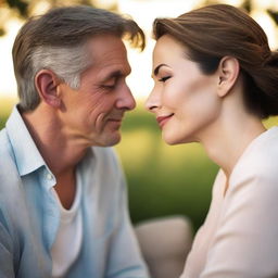 An up-close scene of a man watching from a distance as a man and woman who are in love share a tender moment