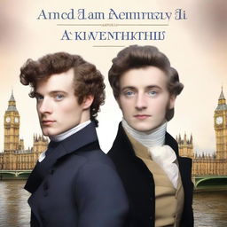 Create a rectangular book cover sized 600x400 for a gay romance novel set in London in the year 1816