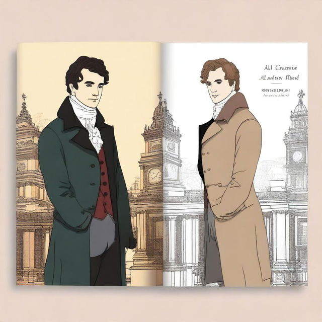 Create a rectangular book cover sized 600x400 for a gay romance novel set in London in the year 1816