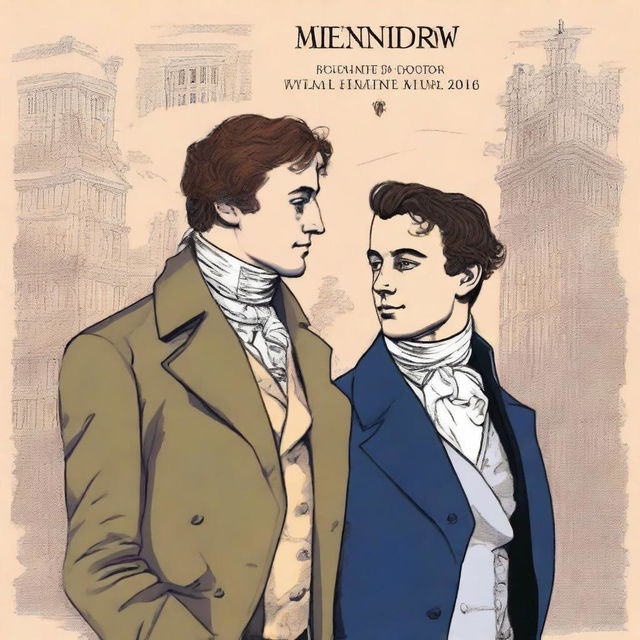 Create a rectangular book cover sized 600x400 for a gay romance novel set in London in the year 1816