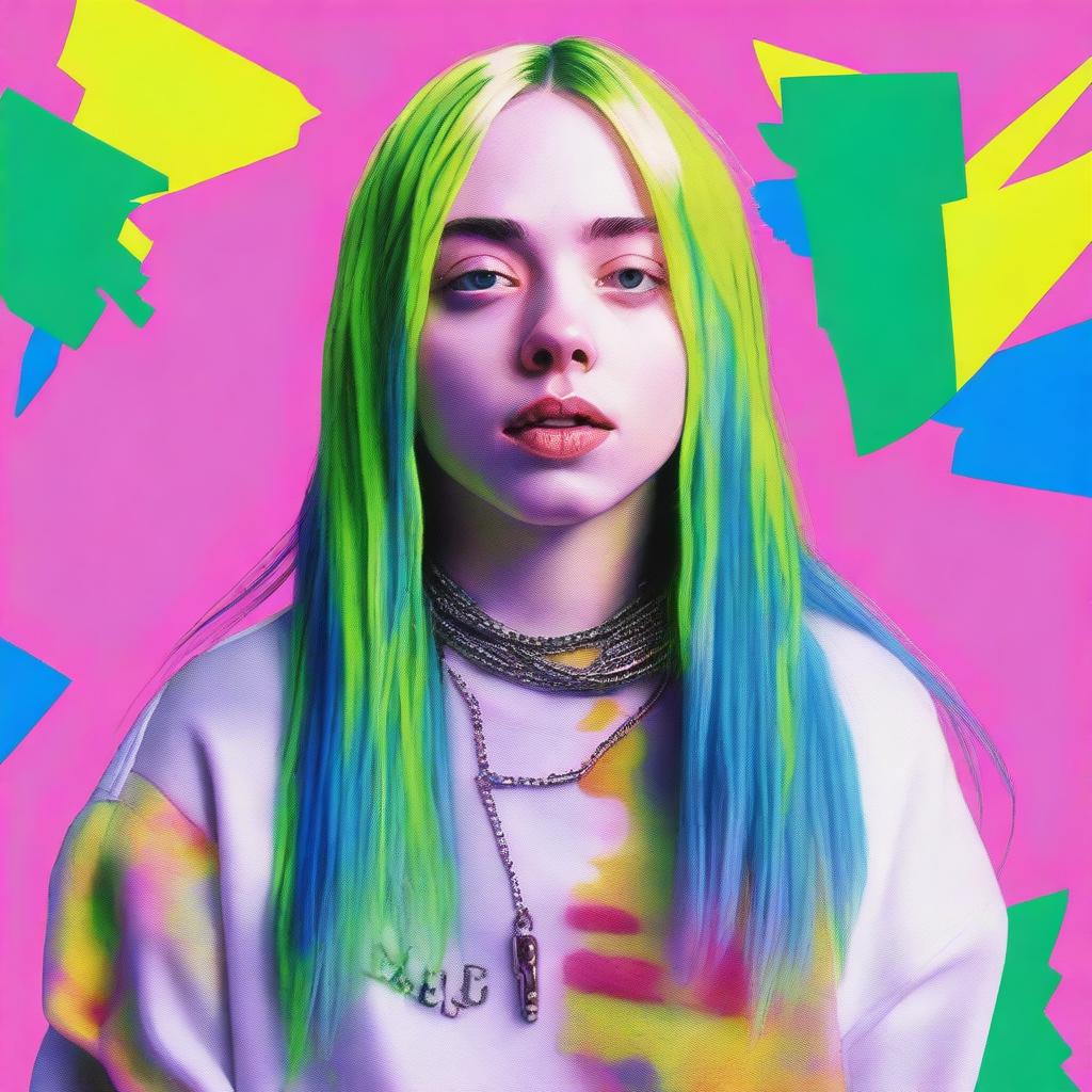 A detailed portrait of Billie Eilish, capturing her unique style and personality