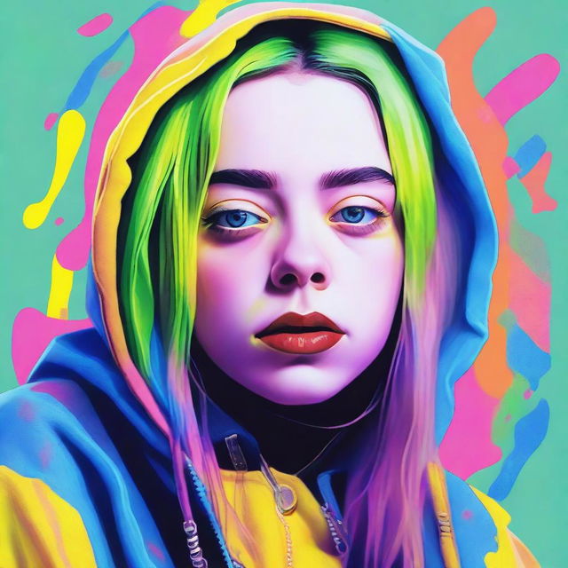 A detailed portrait of Billie Eilish, capturing her unique style and personality