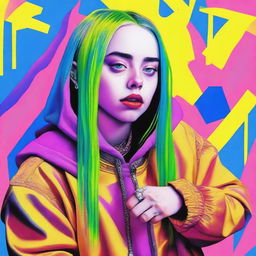 A detailed portrait of Billie Eilish, capturing her unique style and personality