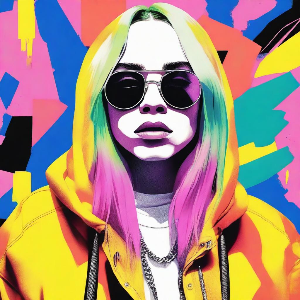 A stylish and artistic representation of Billie Eilish, capturing her unique fashion sense and confident demeanor