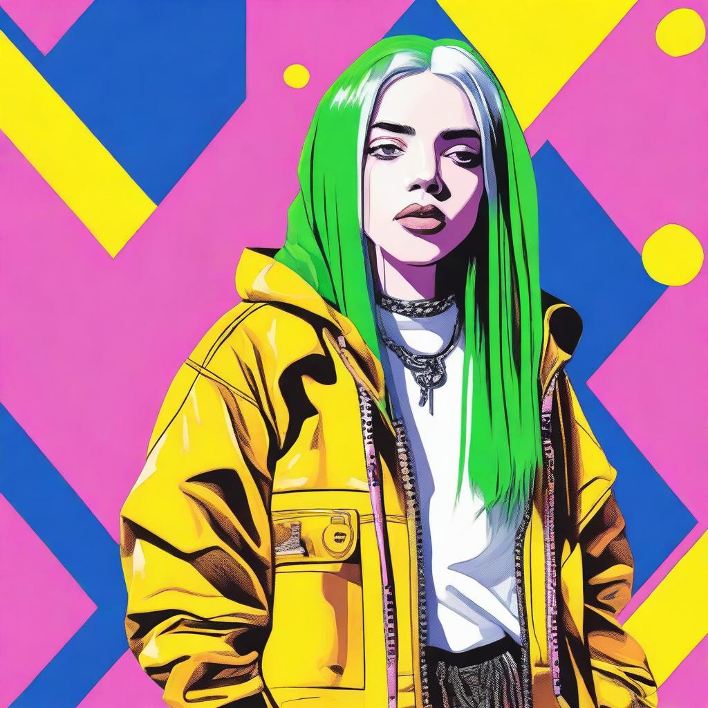 A stylish and artistic representation of Billie Eilish, capturing her unique fashion sense and confident demeanor