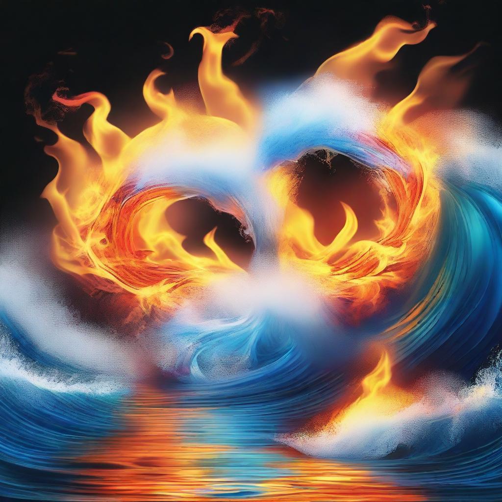 A vivid artistic representation of the elements of fire and water clashing together in a dynamic and visually stunning scene