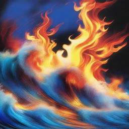 A vivid artistic representation of the elements of fire and water clashing together in a dynamic and visually stunning scene