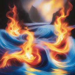 A vivid artistic representation of the elements of fire and water clashing together in a dynamic and visually stunning scene