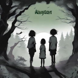 Create a dark fantasy book cover titled 'AKUDAYA' in a style similar to a manga or comic book