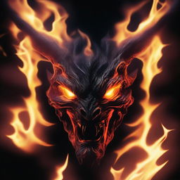 A vivid and intense image of fire forming the shape of a demon face