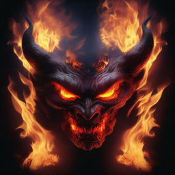 A vivid and intense image of fire forming the shape of a demon face