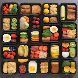 A colorful and vibrant image showcasing a variety of healthy meals for one week