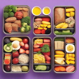 A colorful and vibrant image showcasing a variety of healthy meals for one week