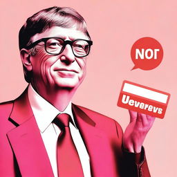 A vibrant pinkish and red colored background with an image of Bill Gates saying 'No' to a money icon