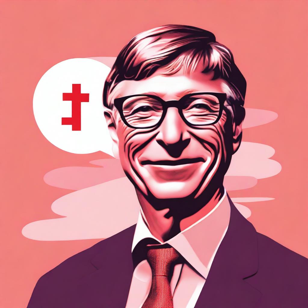 A vibrant pinkish and red colored background with an image of Bill Gates saying 'No' to a money icon