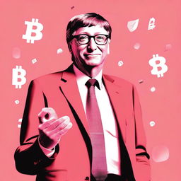 A vibrant pinkish and red colored background with an image of Bill Gates saying 'No' to a money icon