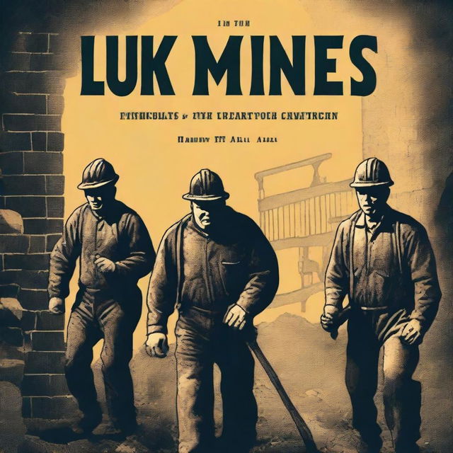 Design a book cover titled 'UK Mines' featuring a historical depiction of miners working in the coal mines of the United Kingdom