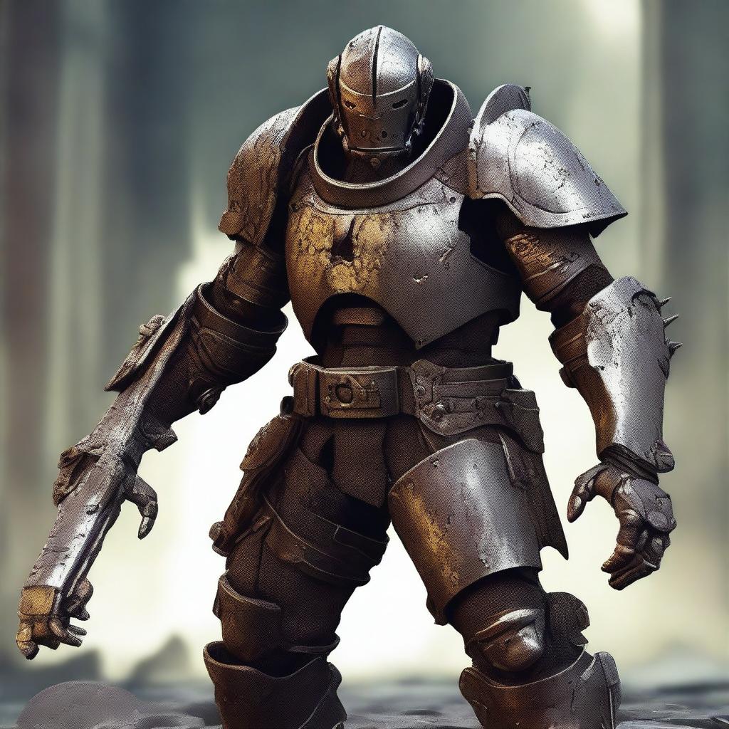 A detailed depiction of a damaged Warforged Artificer Armorer