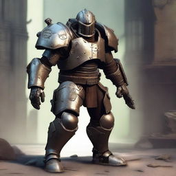 A detailed depiction of a damaged Warforged Artificer Armorer