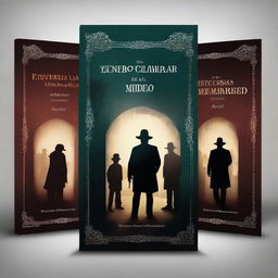 Create a book cover for the novel titled 'Entre las Sombras del Miedo' featuring its four main characters: Ana, Luis, Don Ricardo, and Oficial Martinez