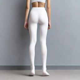 Create an image of a girl wearing white tights, touching her butt