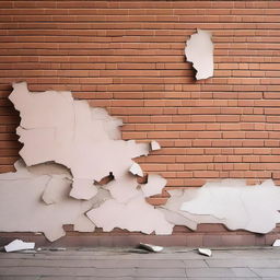 A detailed image of a broken wall with cracks and debris