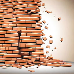 A detailed vector illustration of a broken wall with bricks falling