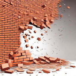 A detailed vector illustration of a broken wall with bricks falling