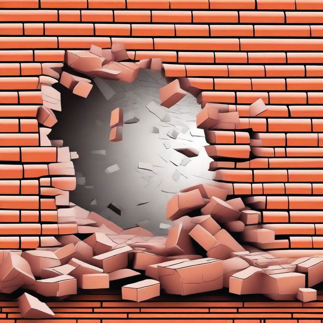 A detailed vector illustration of a broken wall with bricks falling