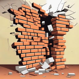 A detailed vector illustration of a broken wall with bricks falling out