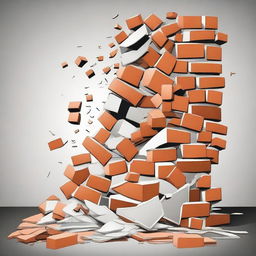 A detailed vector illustration of a broken wall with bricks falling out