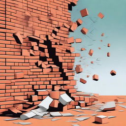 A detailed vector illustration of a broken wall with bricks falling out