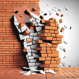 A detailed vector illustration of a broken wall with bricks falling out