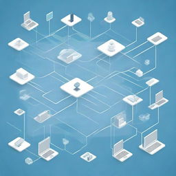 A detailed illustration of computer networks, showing interconnected devices, servers, routers, and various network nodes