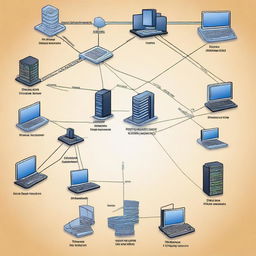 A detailed illustration of computer networks, including the OSI and TCP/IP protocols